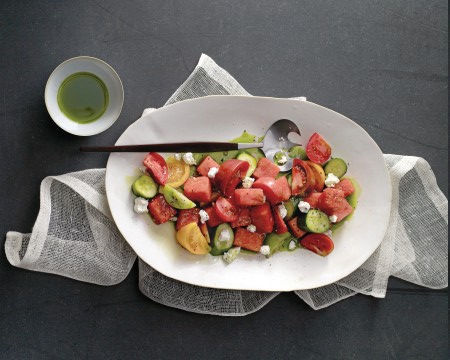Изображение рецепта Салат из томатов и арбуза с базиликовым маслом
